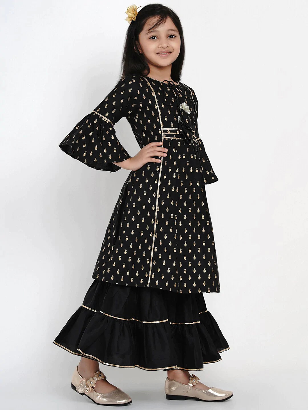 NOZ2TOZ Black Printed Kurta & Sharara Set For Girls - Distacart