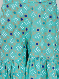 Thumbnail for NOZ2TOZ Green & Blue Printed Kurta & Palazzo Set For Girls - Distacart