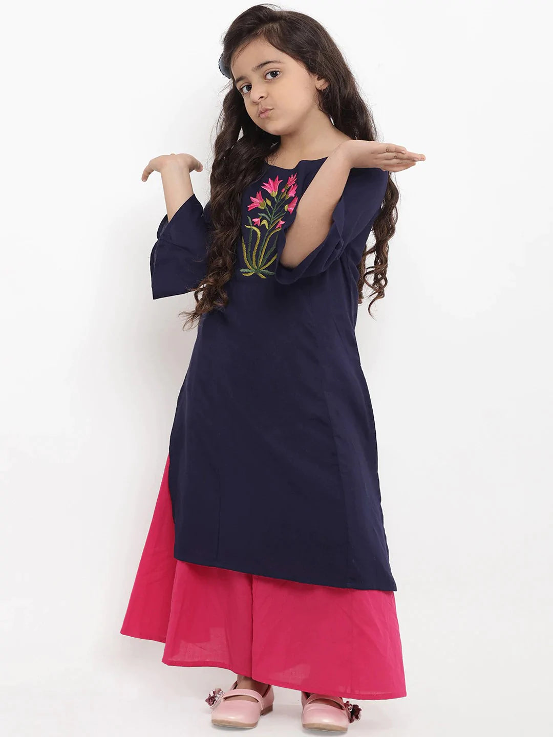 NOZ2TOZ Blue Embroidered Kurta & Palazzo Set For Girls - Distacart