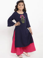 Thumbnail for NOZ2TOZ Blue Embroidered Kurta & Palazzo Set For Girls - Distacart