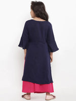 Thumbnail for NOZ2TOZ Blue Embroidered Kurta & Palazzo Set For Girls - Distacart