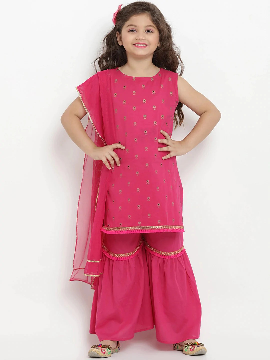 NOZ2TOZ Fuchsia Printed Kurta & Sharara Set with Dupatta For Girls - Distacart