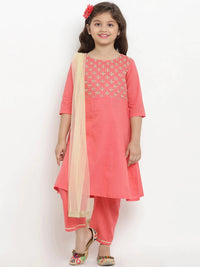 Thumbnail for NOZ2TOZ Peach Embroidered Kurta & Trouser Set with Dupatta For Girls - Distacart