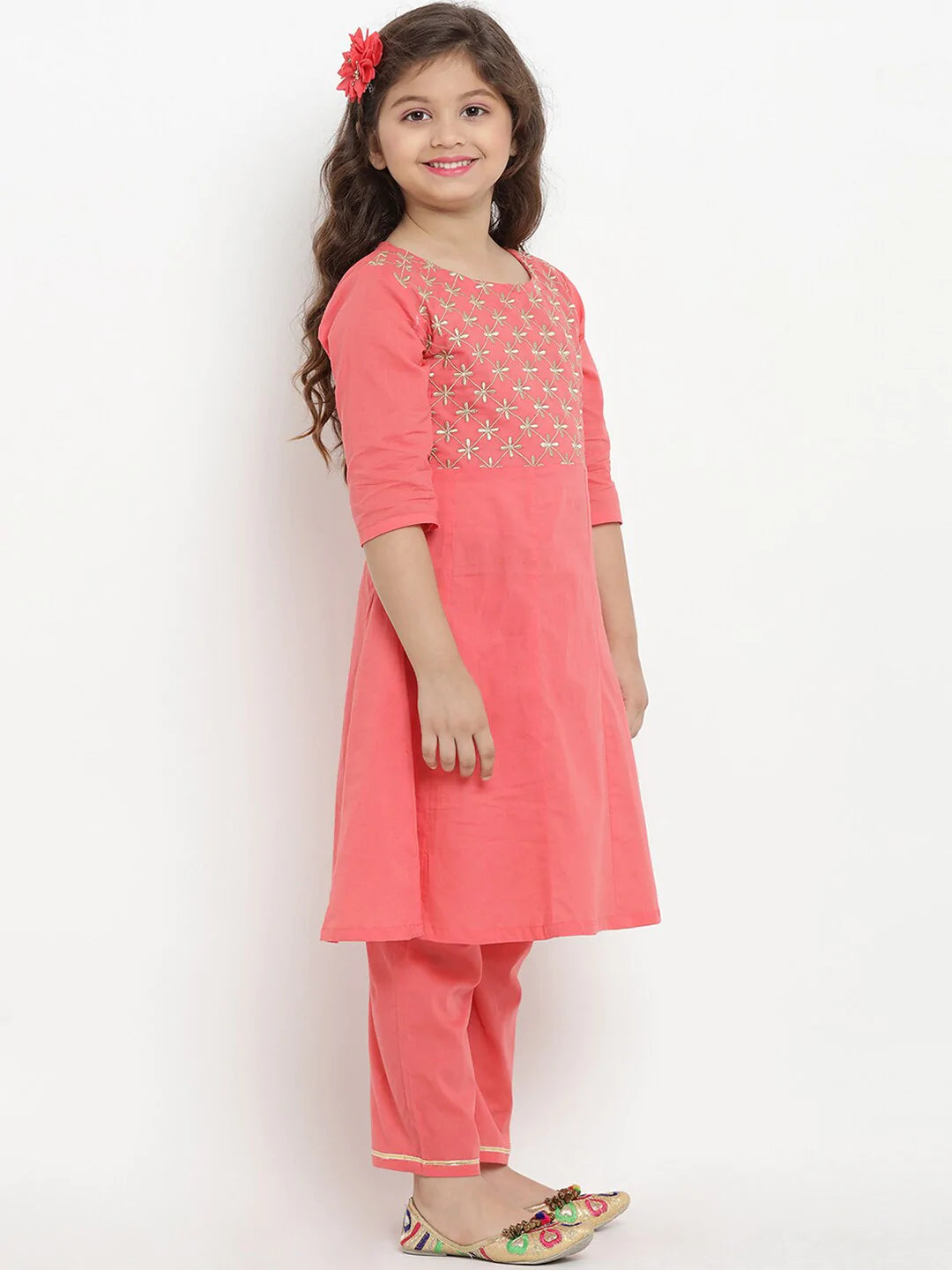 NOZ2TOZ Peach Embroidered Kurta & Trouser Set with Dupatta For Girls - Distacart