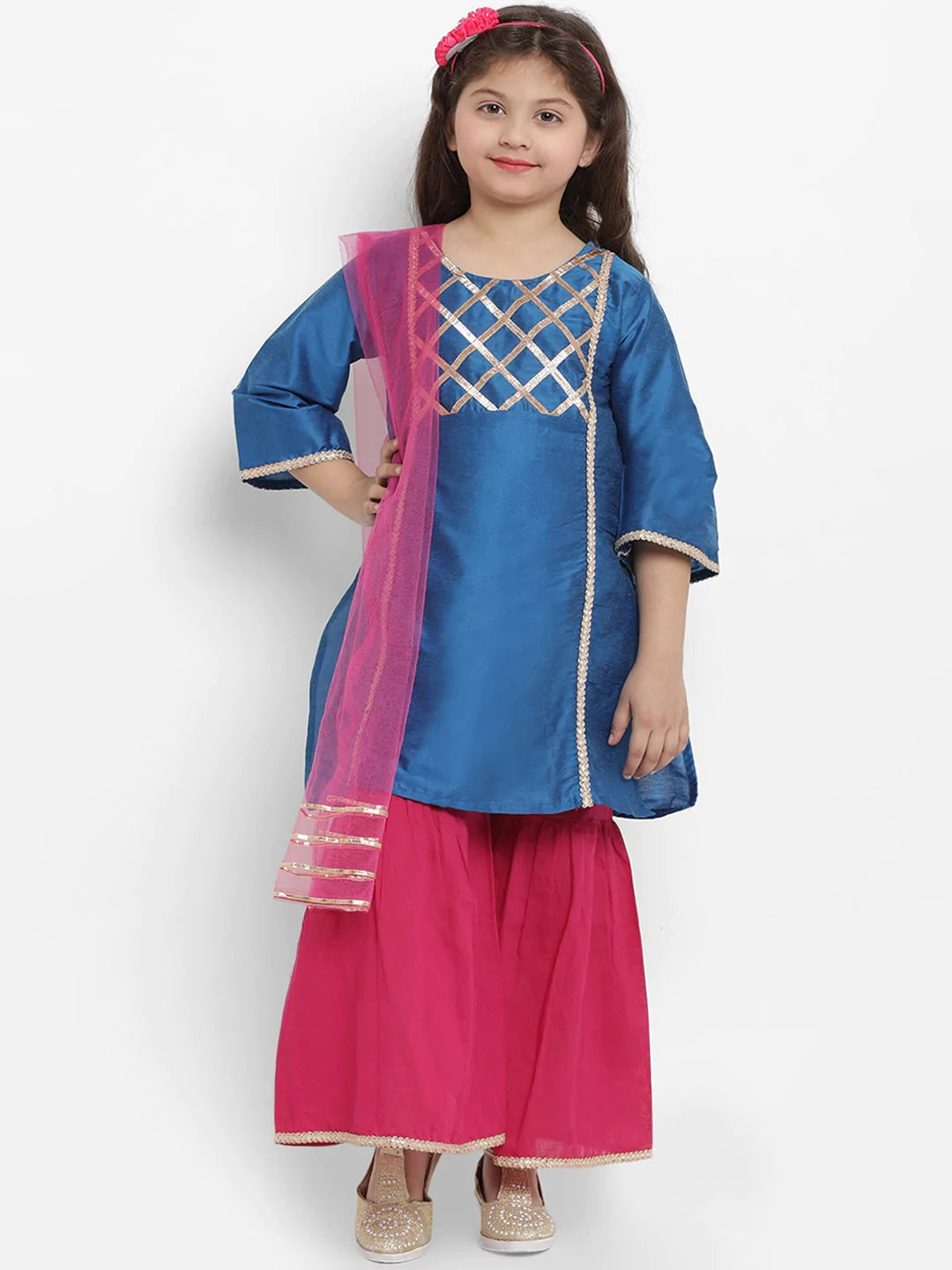 NOZ2TOZ Blue & Fuchsia Solid Kurta & Palazzo Set For Girls - Distacart