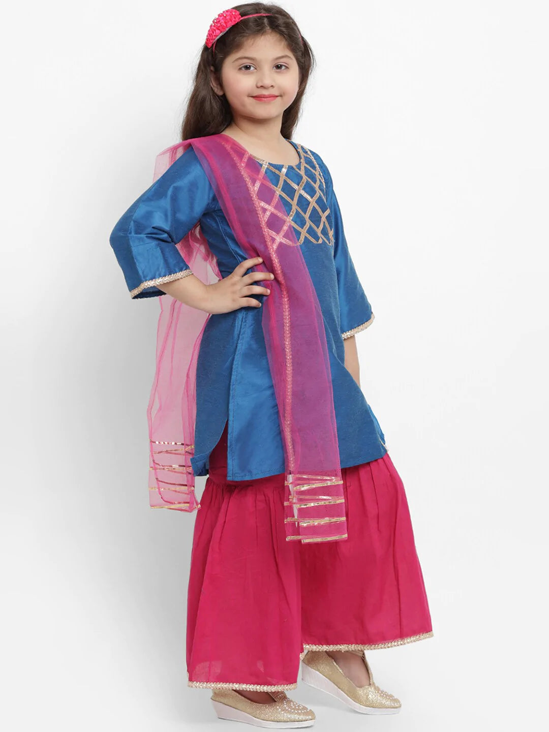 NOZ2TOZ Blue & Fuchsia Solid Kurta & Palazzo Set For Girls - Distacart