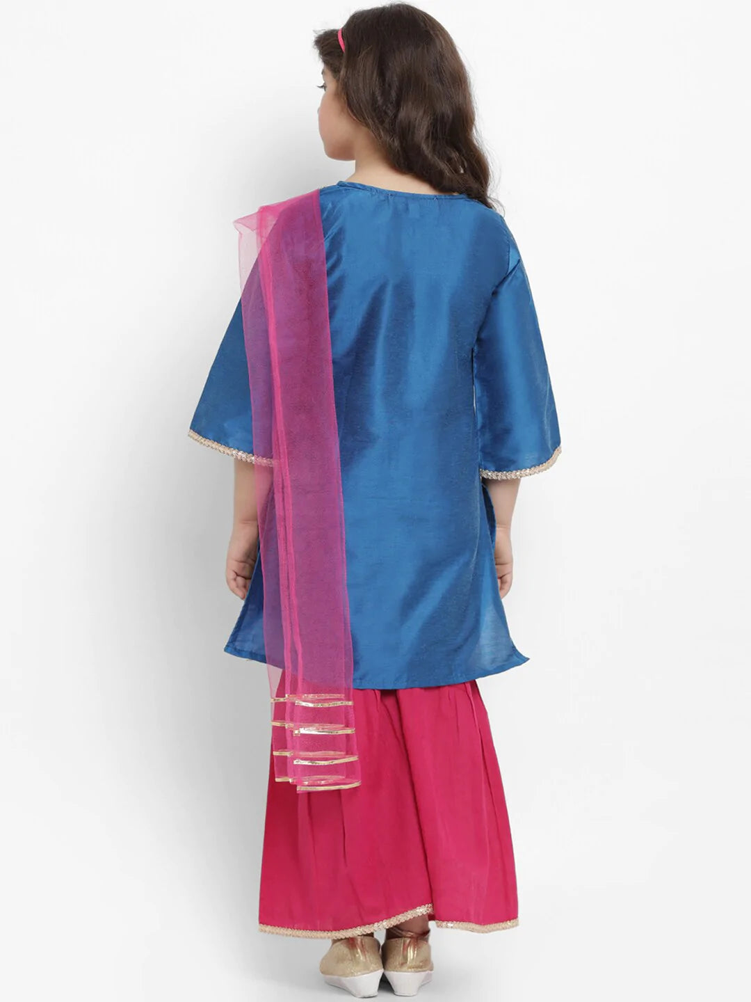 NOZ2TOZ Blue & Fuchsia Solid Kurta & Palazzo Set For Girls - Distacart