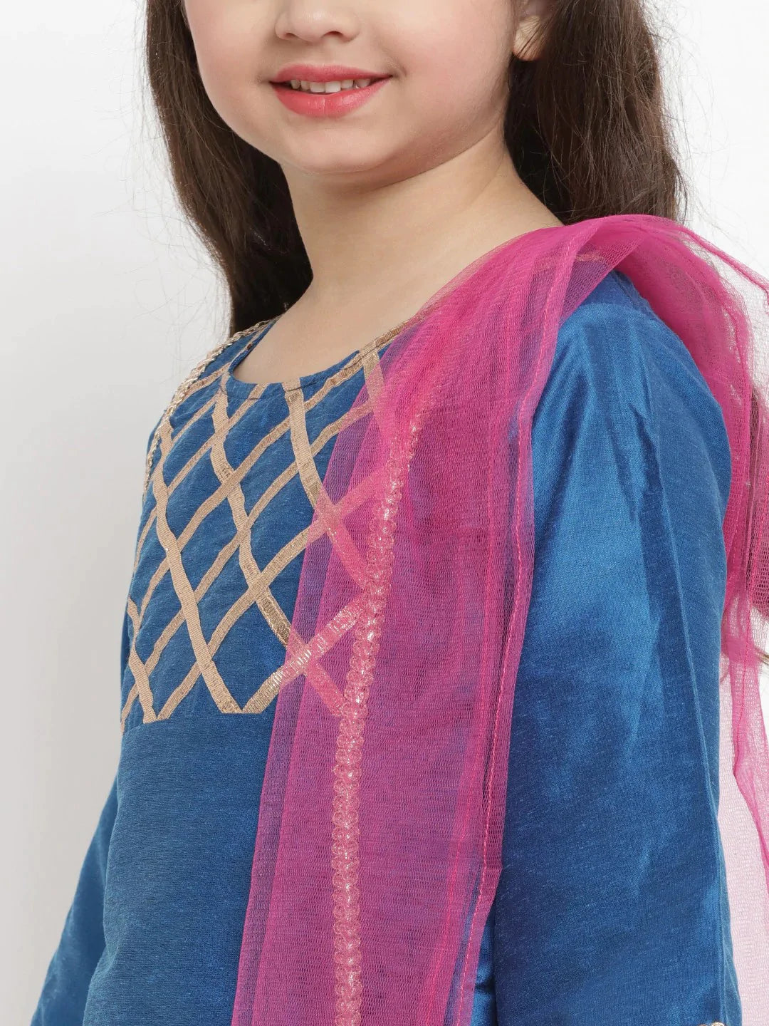 NOZ2TOZ Blue & Fuchsia Solid Kurta & Palazzo Set For Girls - Distacart