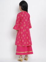 Thumbnail for NOZ2TOZ Fuchsia Pink & Gold Printed Kurta & Palazzo Set For Girls - Distacart