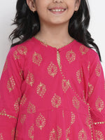 Thumbnail for NOZ2TOZ Fuchsia Pink & Gold Printed Kurta & Palazzo Set For Girls - Distacart