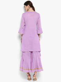 Thumbnail for Wahe-NOOR Women's Lavender Solid Kurta With Sharara - Distacart