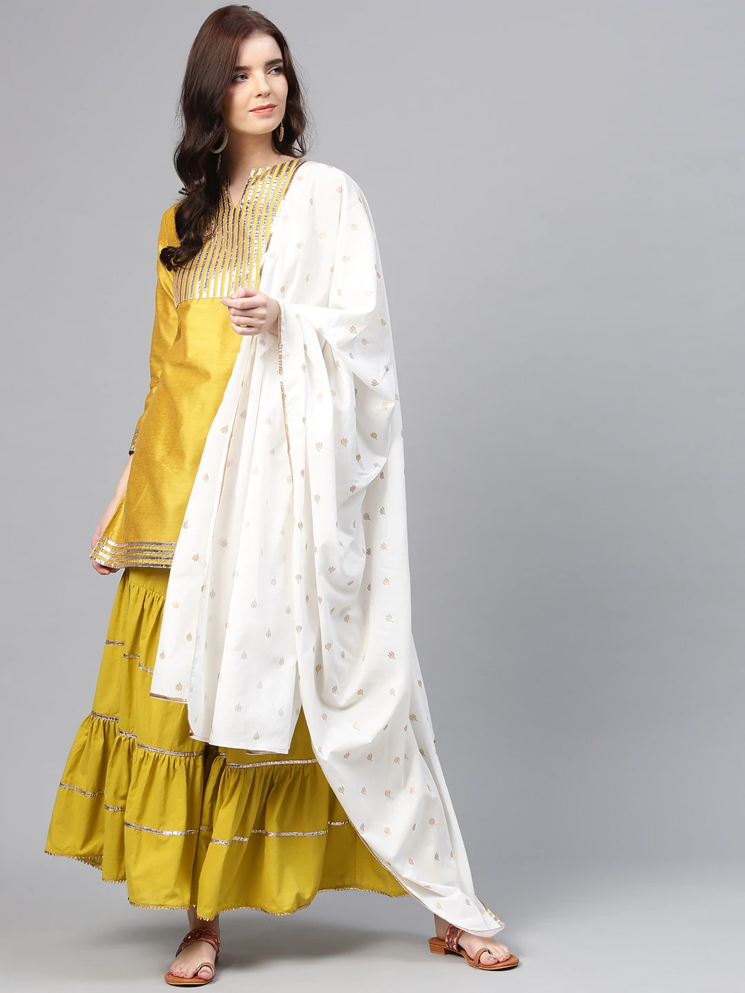 Buy Jaipur Kurti Women Yellow & Green Yoke Design Kurta With Palazzos -  Kurta Sets for Women 2039894 | Myntra