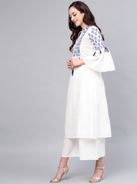 Thumbnail for Wahe-NOOR Women's White Yoke Design Kurta With Palazzos - Distacart