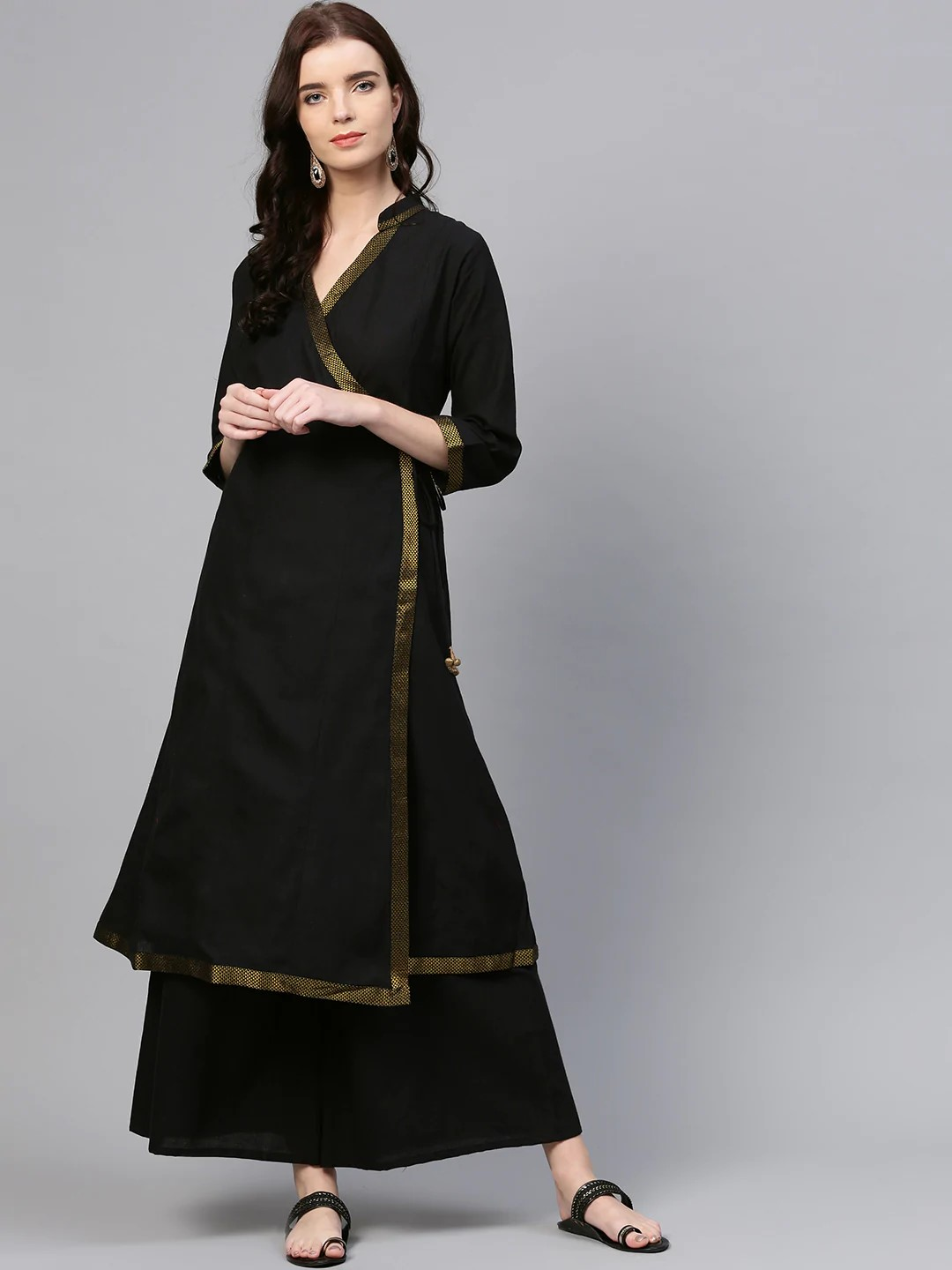 Wahe-NOOR Women's Black Solid Kurta With Palazzos6 - Distacart
