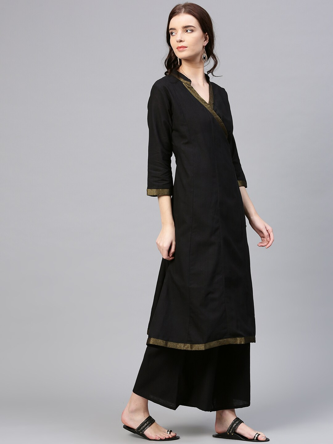 Wahe-NOOR Women's Black Solid Kurta With Palazzos6 - Distacart