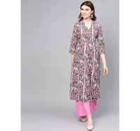 Thumbnail for Wahe-NOOR Women's Pink & Green Printed Kurta With Palazzos - Distacart