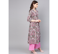 Thumbnail for Wahe-NOOR Women's Pink & Green Printed Kurta With Palazzos - Distacart