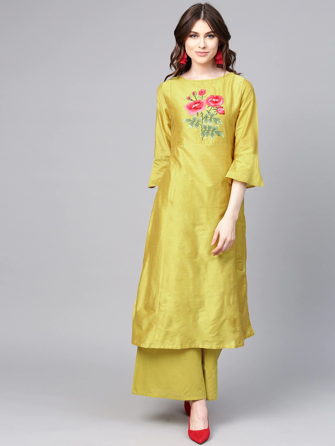 Golden plain dupion silk kurtas-and-kurtis - Shree The Indian Avatar -  3089685