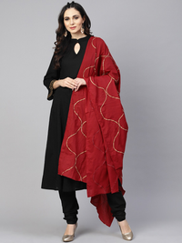 Thumbnail for Wahe-NOOR Women's Black & Red Solid Kurta With Churidar & Dupatta - Distacart