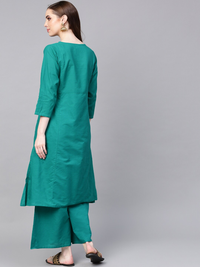 Thumbnail for Wahe-NOOR Women's Green Yoke Design Kurta With Palazzos - Distacart