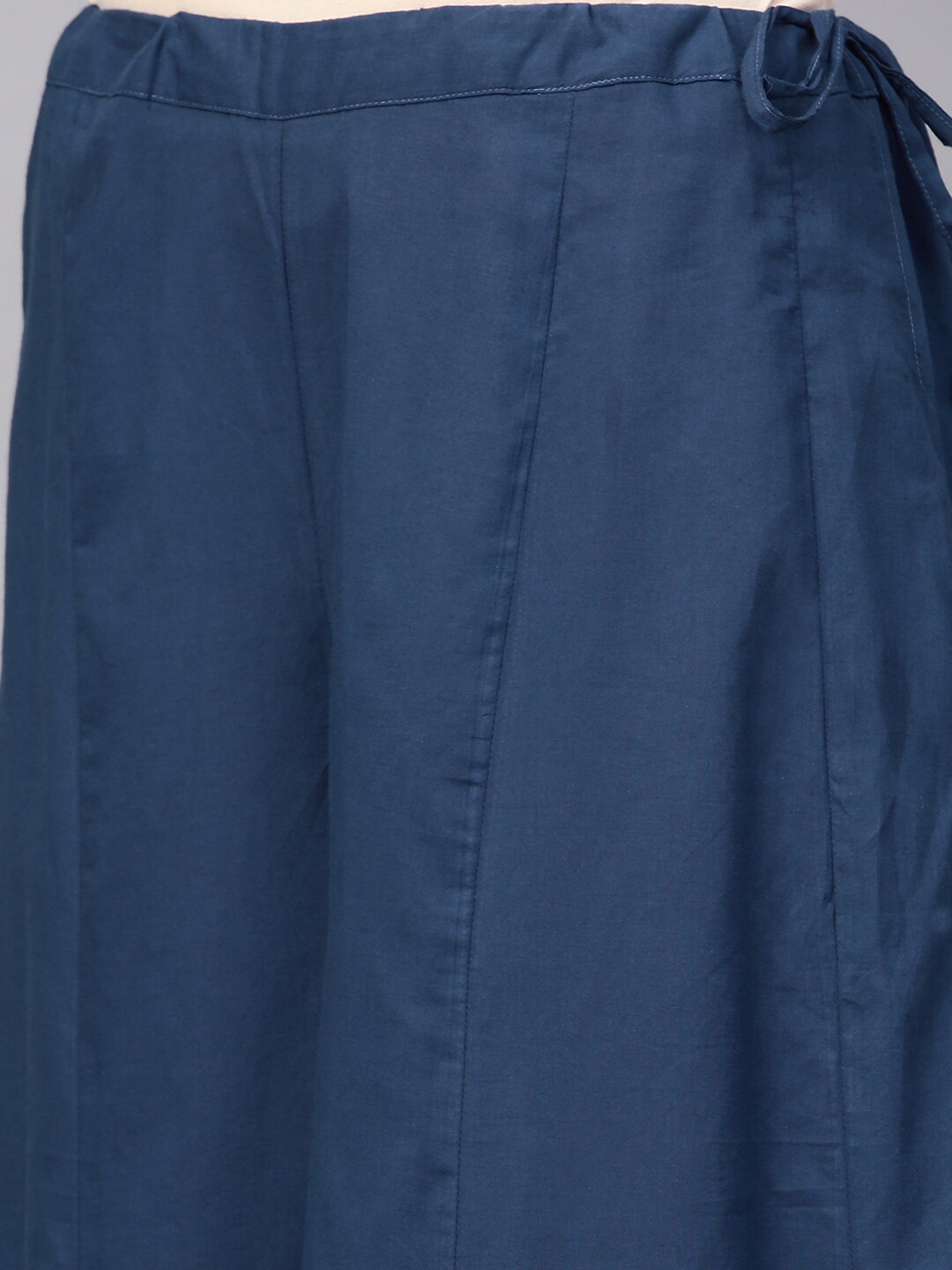 Wahe-NOOR Women's Teal Blue & Golden Printed A-Line Kurta With Palazzos - Distacart