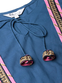 Thumbnail for Wahe-NOOR Women's Blue Yoke Design Kurta With Palazzos - Distacart