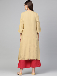 Thumbnail for Wahe-NOOR Women's Beige & Red Yoke Design Kurta With Palazzos - Distacart