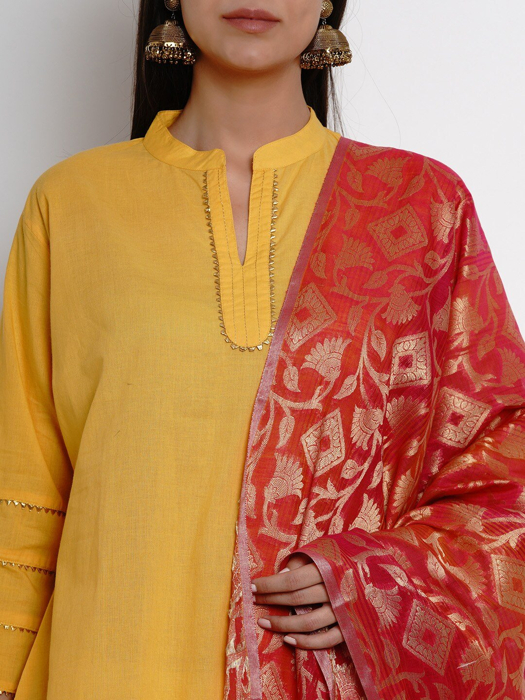 Wahe-NOOR Women's Yellow & Pink Solid Kurta With Sharara & Dupatta - Distacart