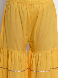 Thumbnail for Wahe-NOOR Women's Yellow & Pink Solid Kurta With Sharara & Dupatta - Distacart