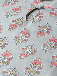 Thumbnail for Wahe-NOOR Women's Grey & Pink Floral Print Kurta With Palazzos - Distacart
