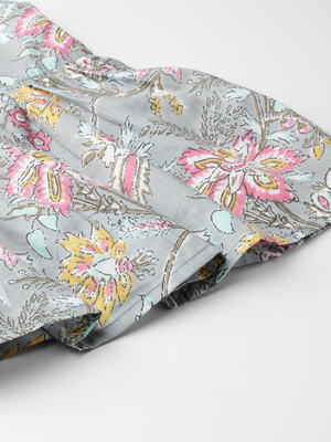 Wahe-NOOR Women's Grey & Pink Floral Print Kurta With Palazzos - Distacart