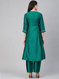 Thumbnail for Wahe-NOOR Women's Green & Golden Woven Design Kurta With Palazzos2 - Distacart