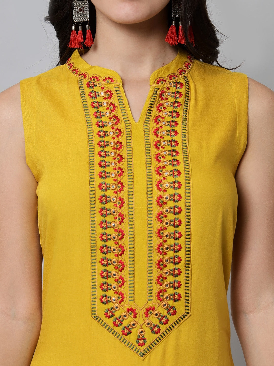 Kalini Women Yellow Bandhani Embroidered Kurta with Palazzos - Distacart