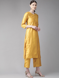 Thumbnail for Wahe-NOOR Women's Mustard Yellow Solid Kurta With Palazzos & Dupatta2 - Distacart