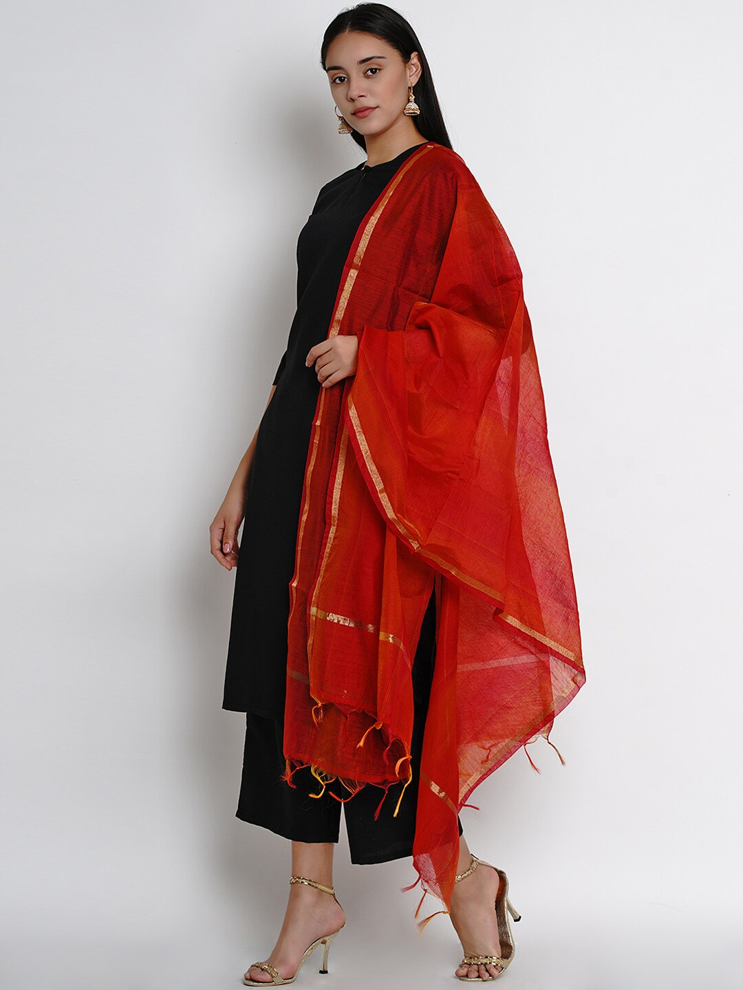 Wahe-NOOR Women's Black & Red Solid Kurta With Palazzos & Dupatta - Distacart