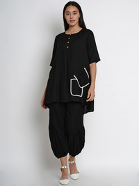 Thumbnail for Wahe-NOOR Women's Black Self Design Kurta With Dhoti Pants - Distacart