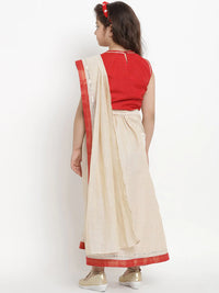Thumbnail for NOZ2TOZ Beige & Red Chanderi Silk Solid Half Saree Set with Blouse For Girls - Distacart