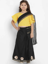 Thumbnail for NOZ2TOZ Yellow & Black Gota Patti Silk Solid Half Saree Set with Blouse For Girls - Distacart