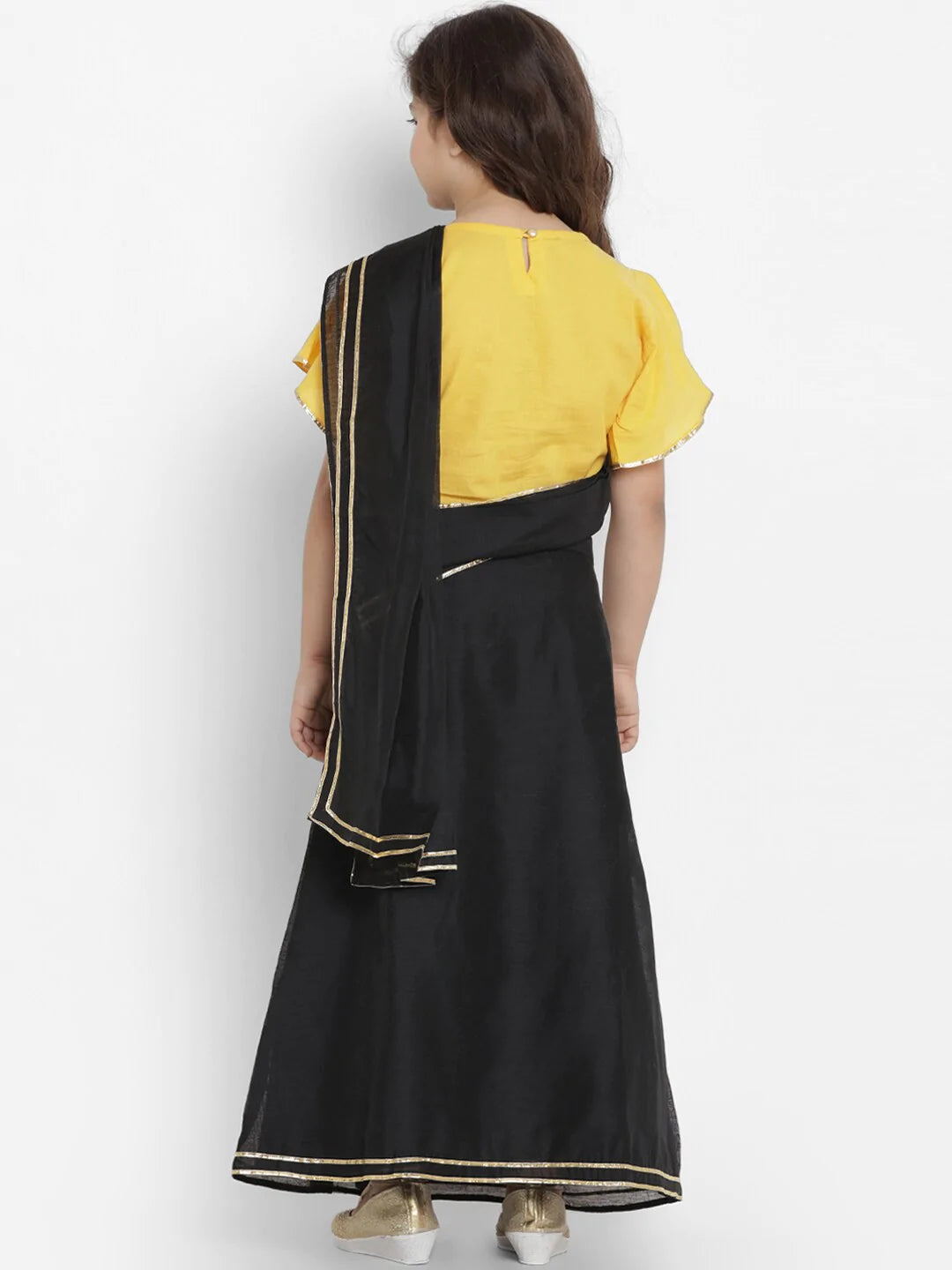 NOZ2TOZ Yellow & Black Gota Patti Silk Solid Half Saree Set with Blouse For Girls - Distacart