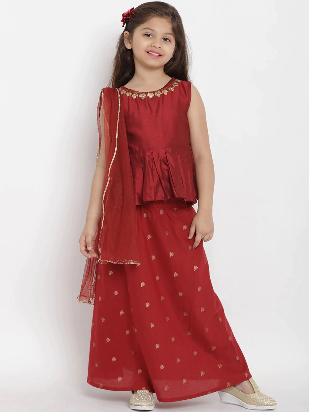 NOZ2TOZ Maroon Solid Top & Skirt Set For Girls - Distacart