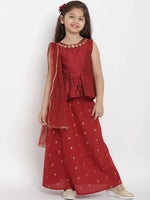 Thumbnail for NOZ2TOZ Maroon Solid Top & Skirt Set For Girls - Distacart