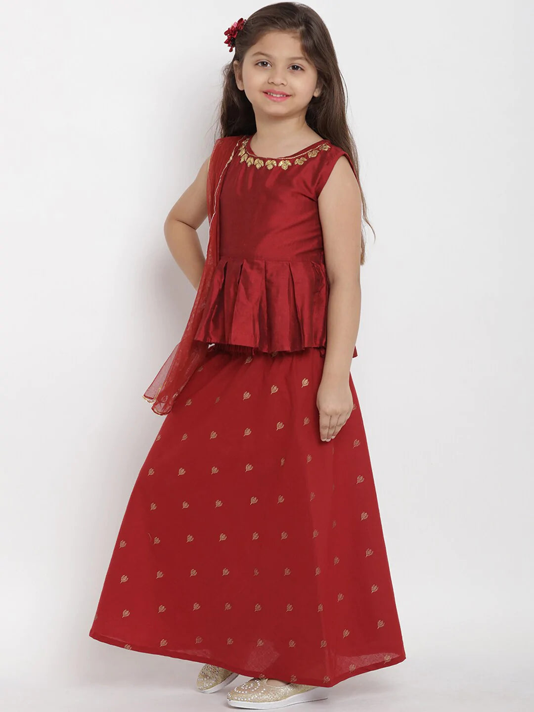 NOZ2TOZ Maroon Solid Top & Skirt Set For Girls - Distacart