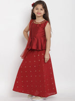 Thumbnail for NOZ2TOZ Maroon Solid Top & Skirt Set For Girls - Distacart