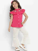 Thumbnail for NOZ2TOZ Fuchsia Pink & White Printed Top & Palazzo Set For Girls - Distacart