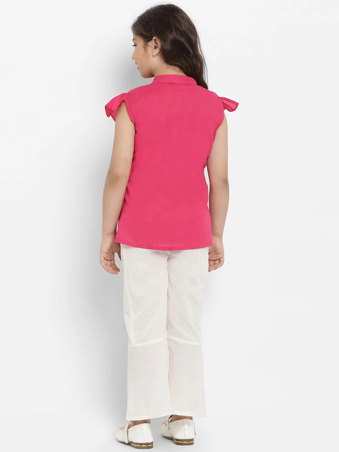 NOZ2TOZ Fuchsia Pink & White Printed Top & Palazzo Set For Girls - Distacart