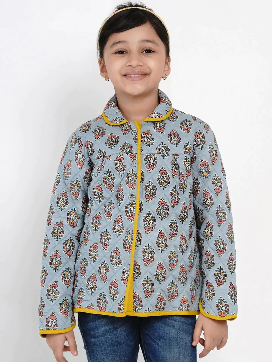 NOZ2TOZ Grey Printed Tailored Jacket Top For Girls - Distacart