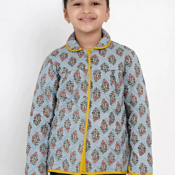 NOZ2TOZ Grey Printed Tailored Jacket Top For Girls - Distacart