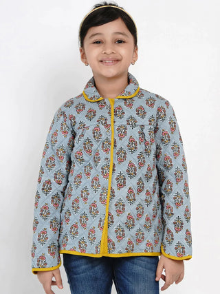 NOZ2TOZ Grey Printed Tailored Jacket Top For Girls - Distacart