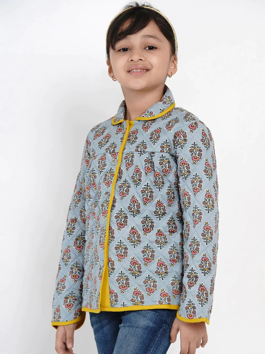 NOZ2TOZ Grey Printed Tailored Jacket Top For Girls - Distacart