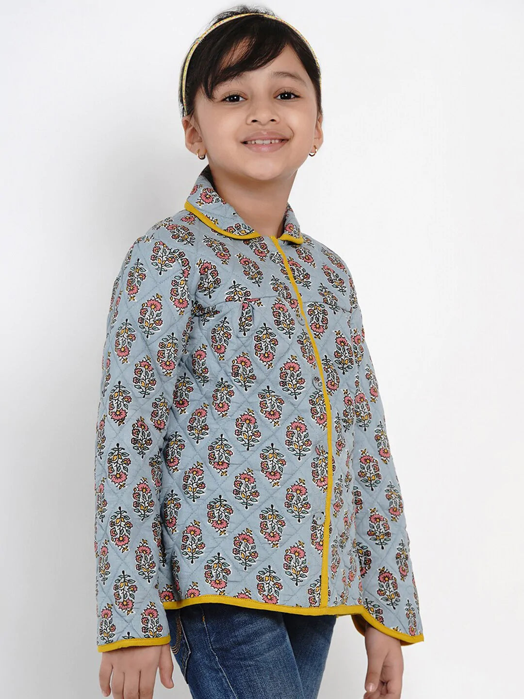NOZ2TOZ Grey Printed Tailored Jacket Top For Girls - Distacart